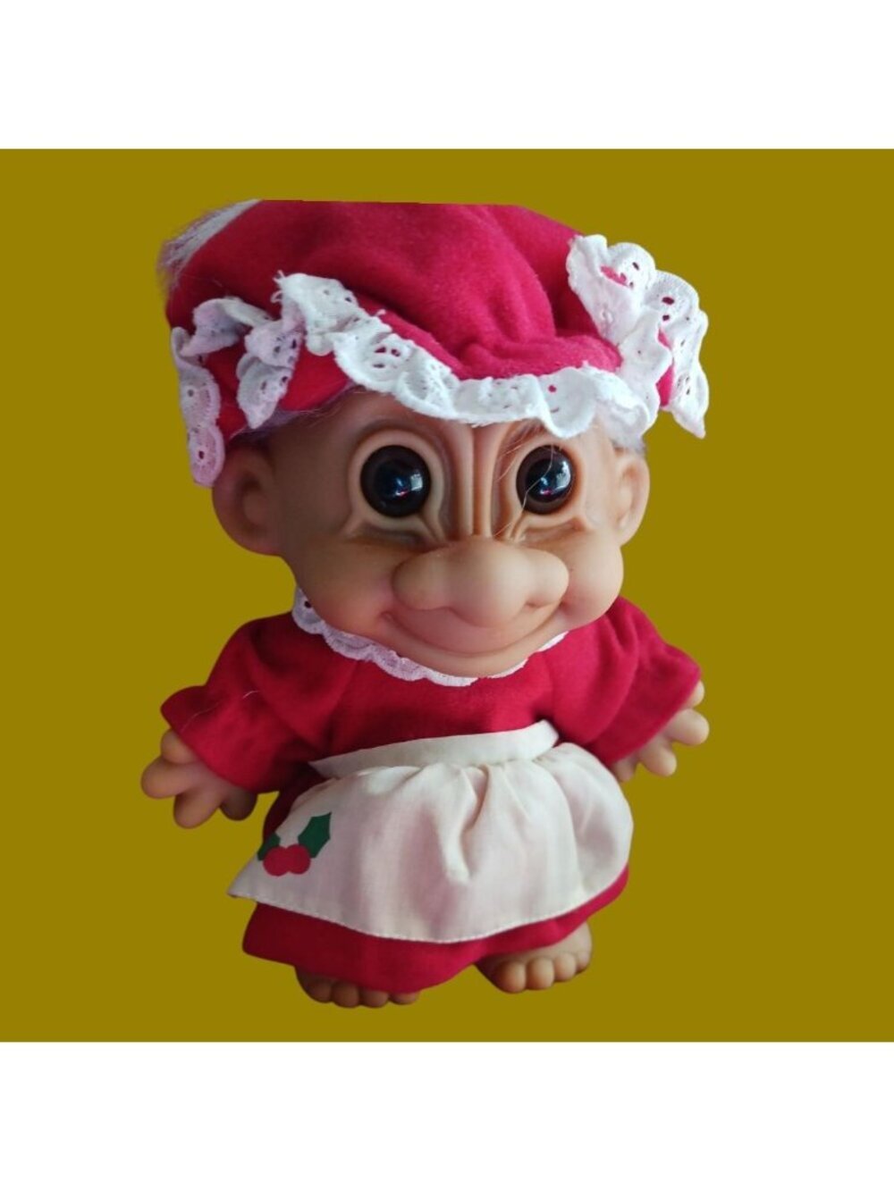 Vintage Russ Troll Doll Mrs. Claus Christmas 1991 "6" Inches Tall red/wht